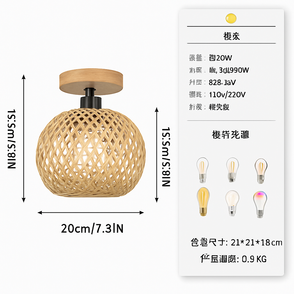 Plafonnier — LED en bambou tissé design lumineux décoratif