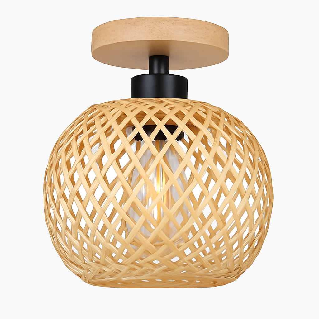 Plafonnier — LED en bambou tissé design lumineux décoratif