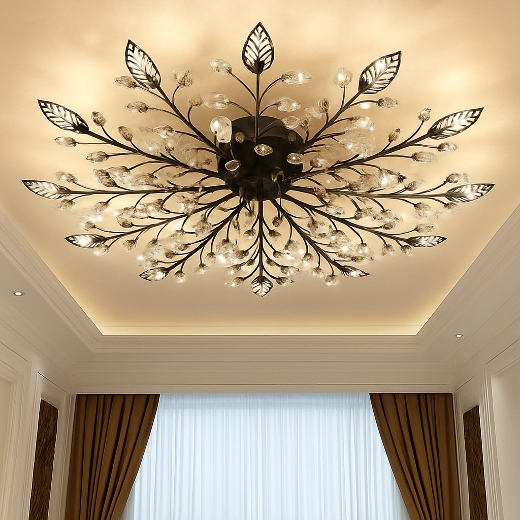 Plafonnier — LED en cristal en forme de fleurs et feuilles