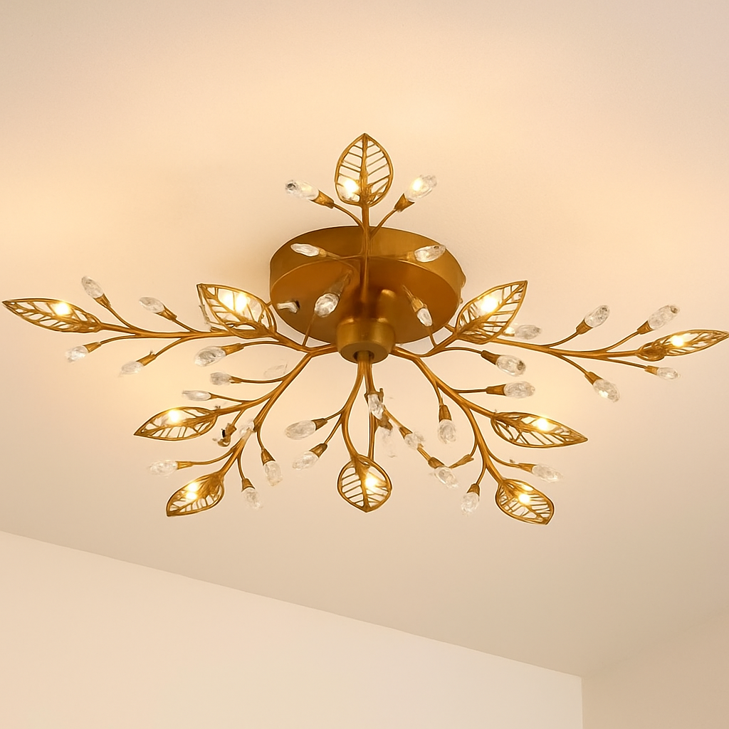 Plafonnier — LED en cristal en forme de fleurs et feuilles