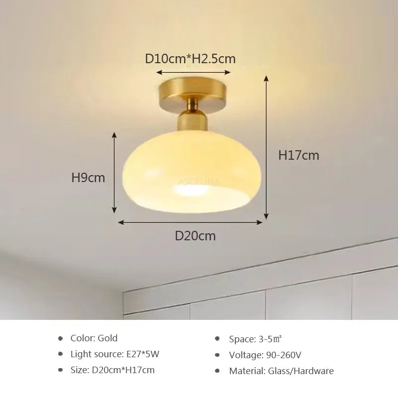 Plafonnier — LED en verre nordique rétro crème décor lampe or E27 éclairage pour allée couloir salon luminaires d'intérieur Lustre