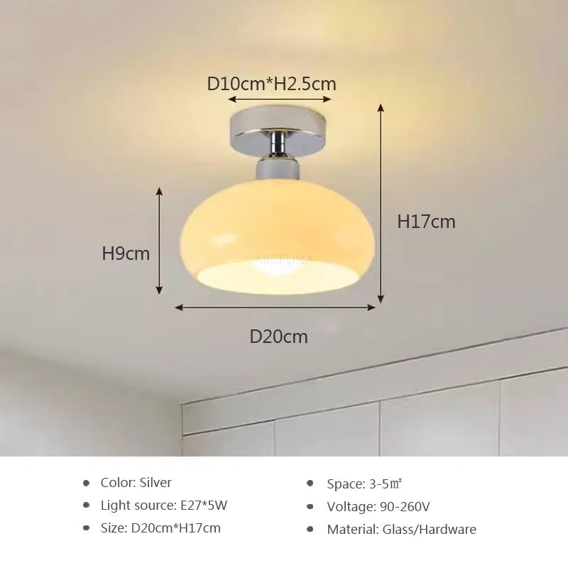 Plafonnier — LED en verre nordique rétro crème décor lampe or E27 éclairage pour allée couloir salon luminaires d'intérieur Lustre