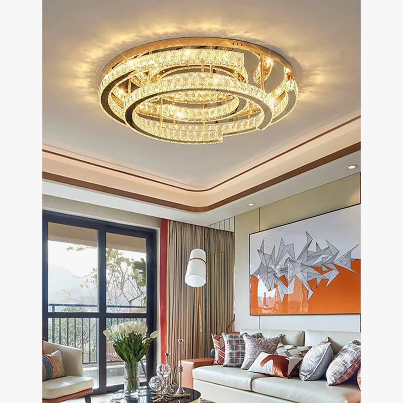 Plafonnier led moderne en cristal design réglable Manon Clarté - Jeux de Reflets & Présence Raffinée