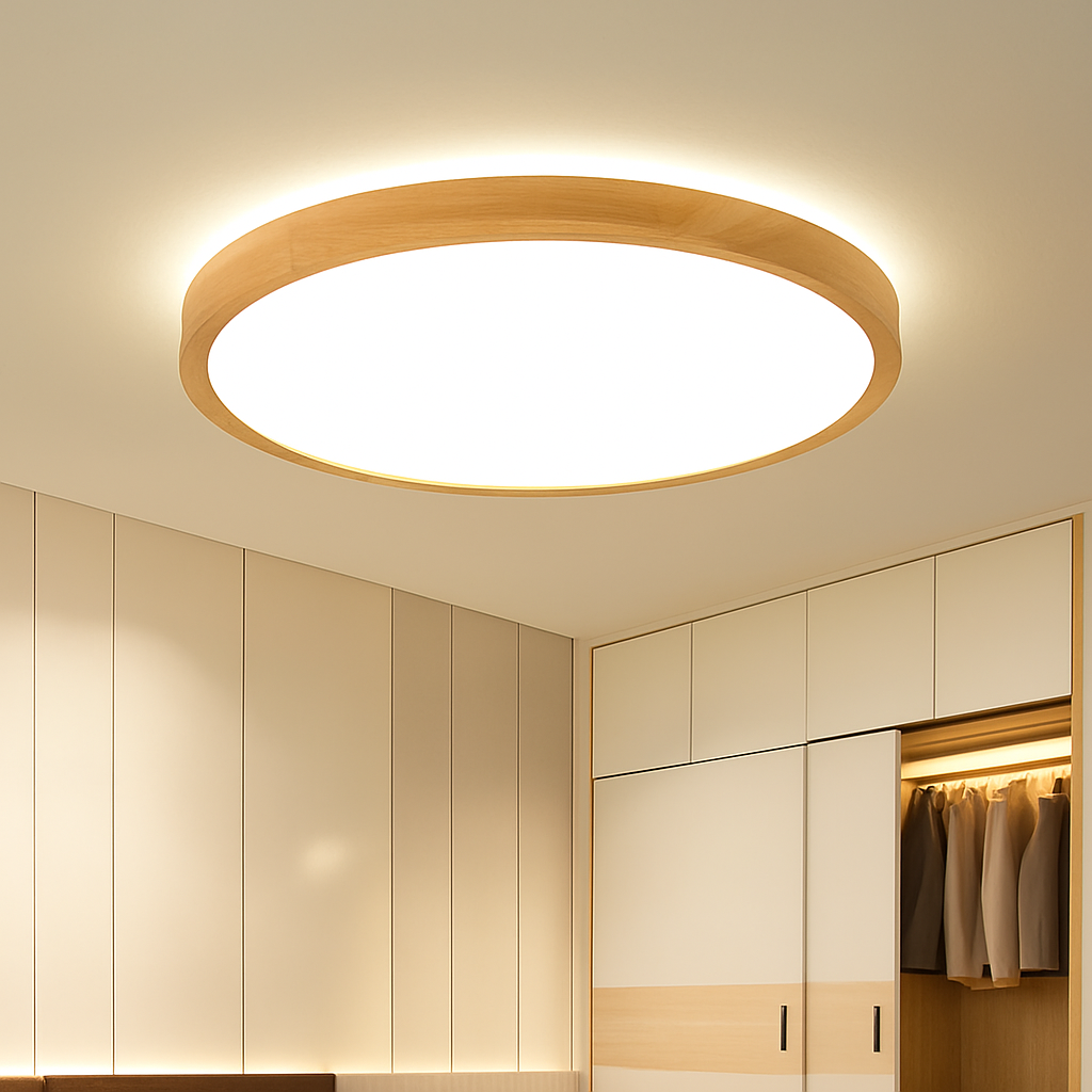 Plafonnier — LED rond carré bois dimmable avec télécommande