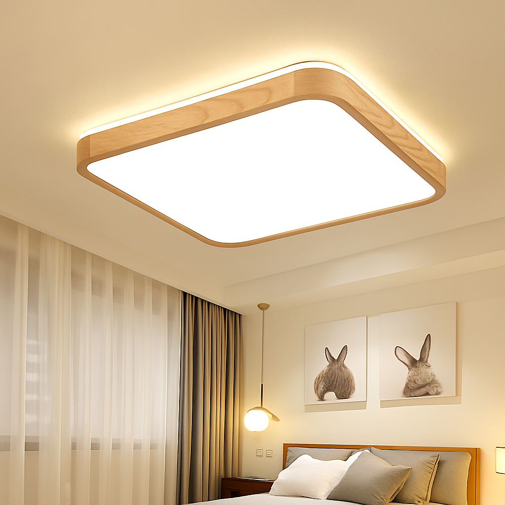 Plafonnier — LED rond carré bois dimmable avec télécommande