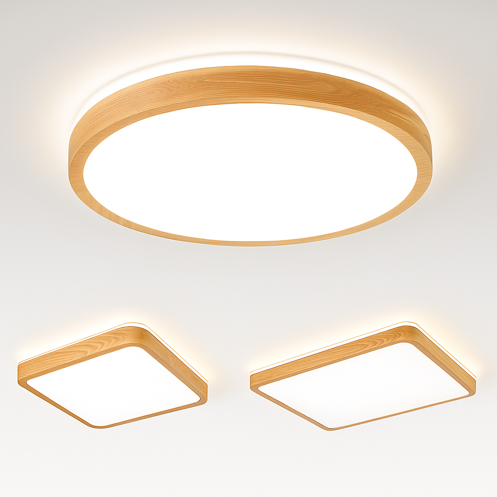Plafonnier — LED rond carré bois dimmable avec télécommande