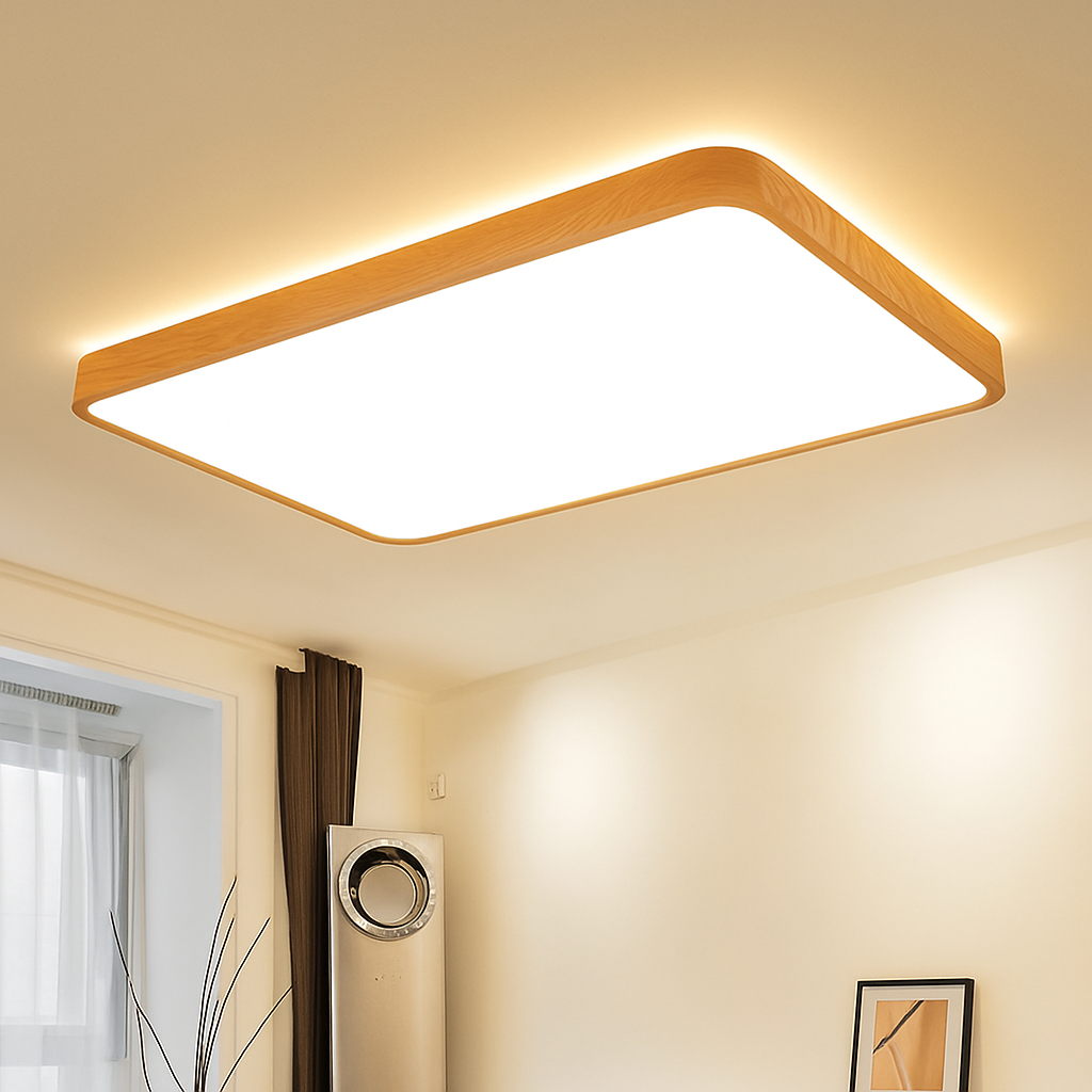 Plafonnier — LED rond carré bois dimmable avec télécommande