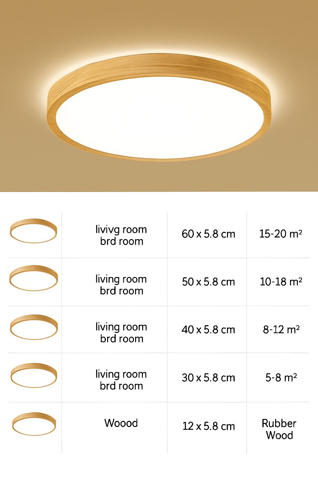 Plafonnier — LED rond carré bois dimmable avec télécommande