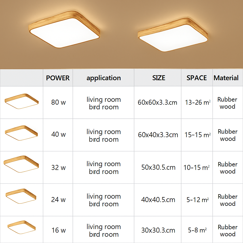 Plafonnier — LED rond carré bois dimmable avec télécommande