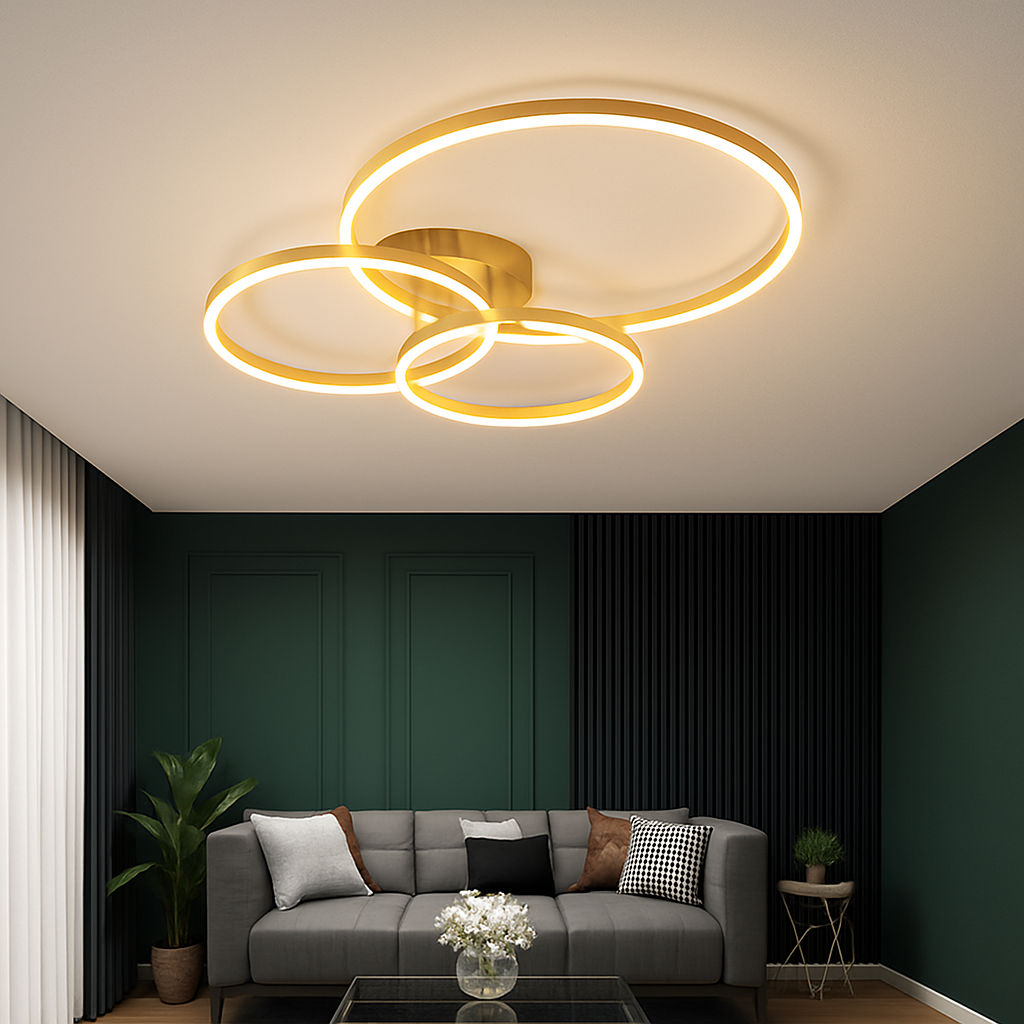 Abat-jour — LED rond doré avec abat-jour acrylique créatif