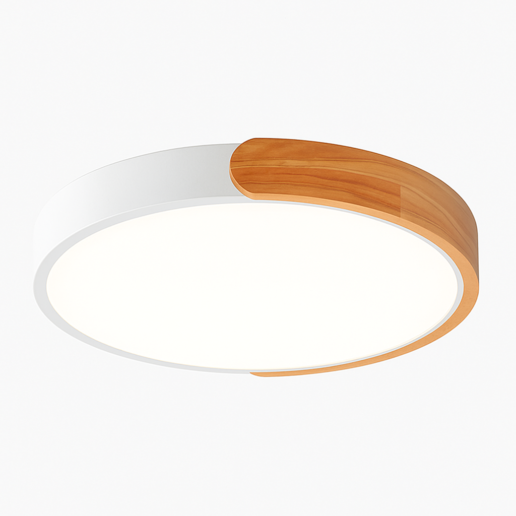 Plafonnier — LED rond en métal et bois arrondi Macaron