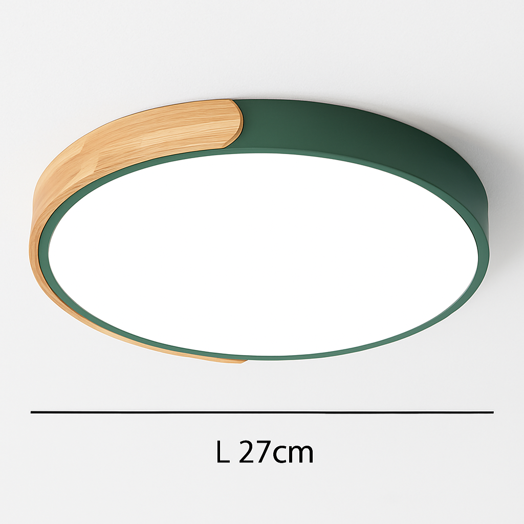 Plafonnier — LED rond en métal et bois arrondi Macaron