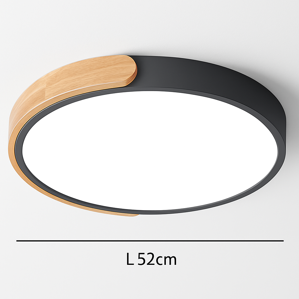 Plafonnier — LED rond en métal et bois arrondi Macaron