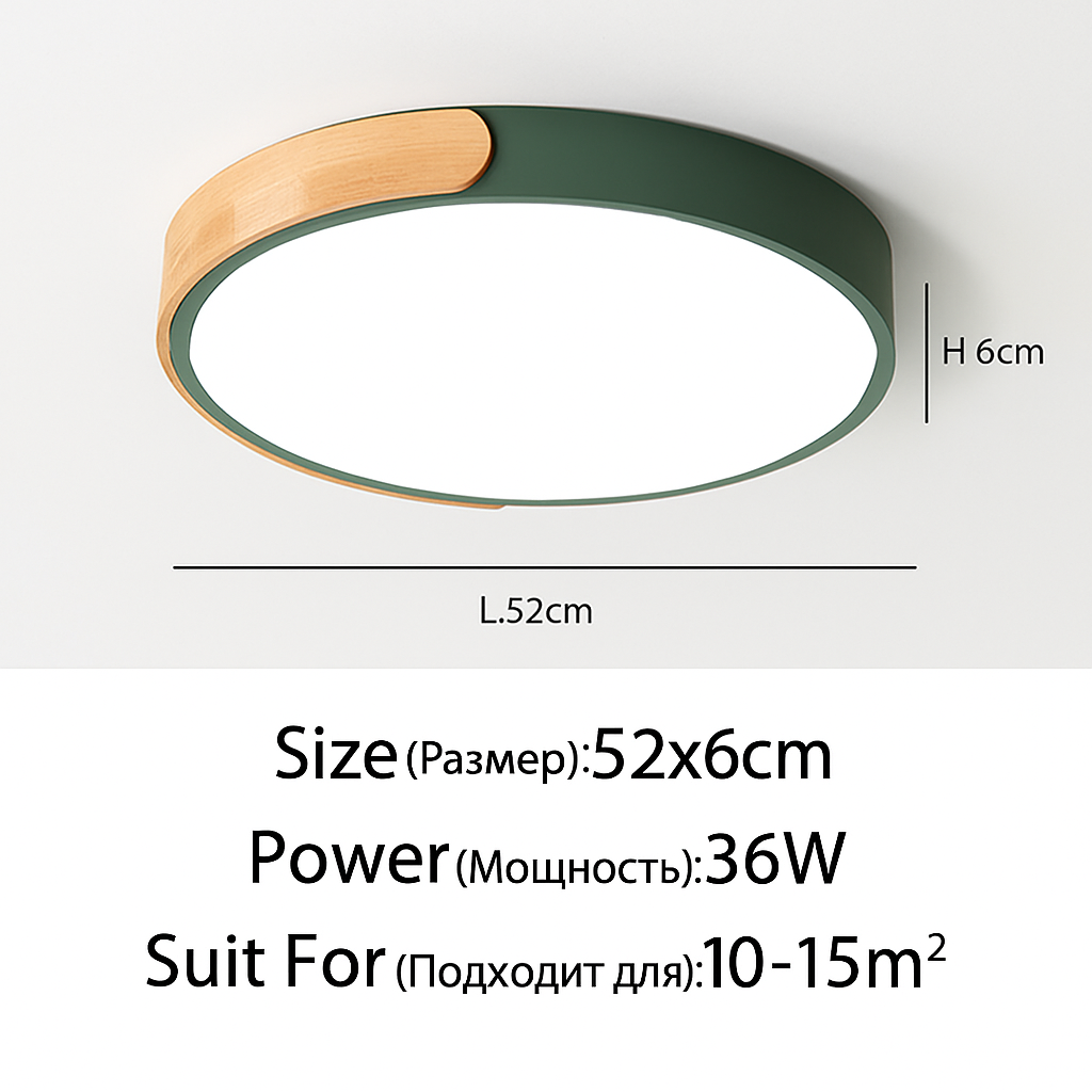 Plafonnier — LED rond en métal et bois arrondi Macaron