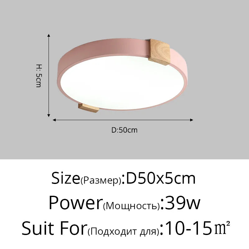 Plafonnier — LED rond nordique en fer et bois décoratif créatif