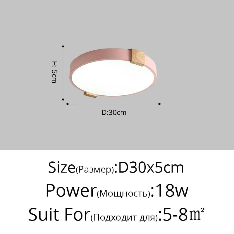 Plafonnier — LED rond nordique en fer et bois décoratif créatif