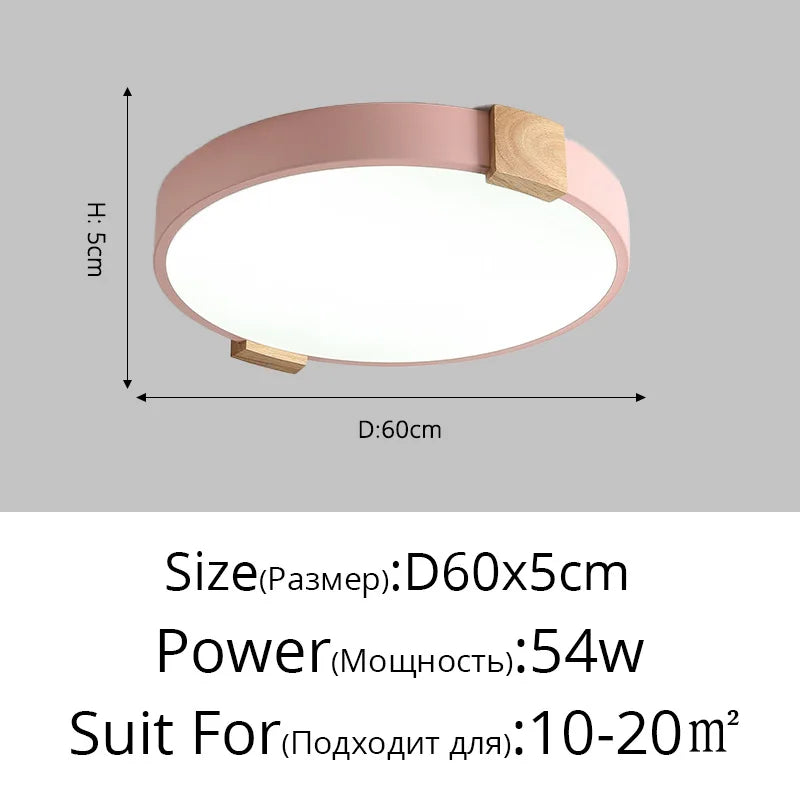 Plafonnier — LED rond nordique en fer et bois décoratif créatif