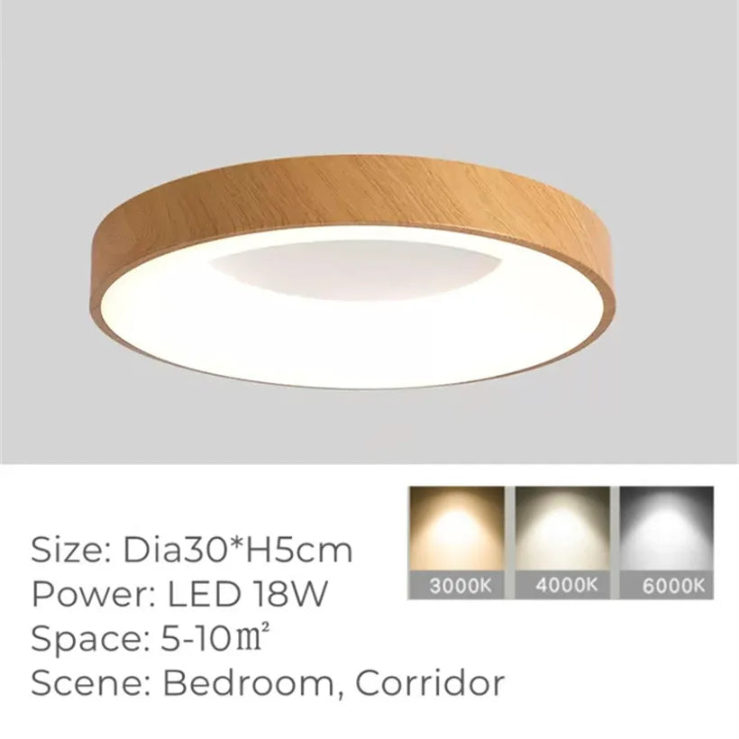 Plafonnier — LED rond Ultra-fin en Grain de bois