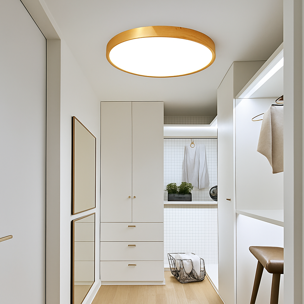 Plafonnier led ultra-mince moderne avec télécommande pour décoration maison Arsène Écho en Bois - Chaleur du Bois & Atmosphère Accueillante