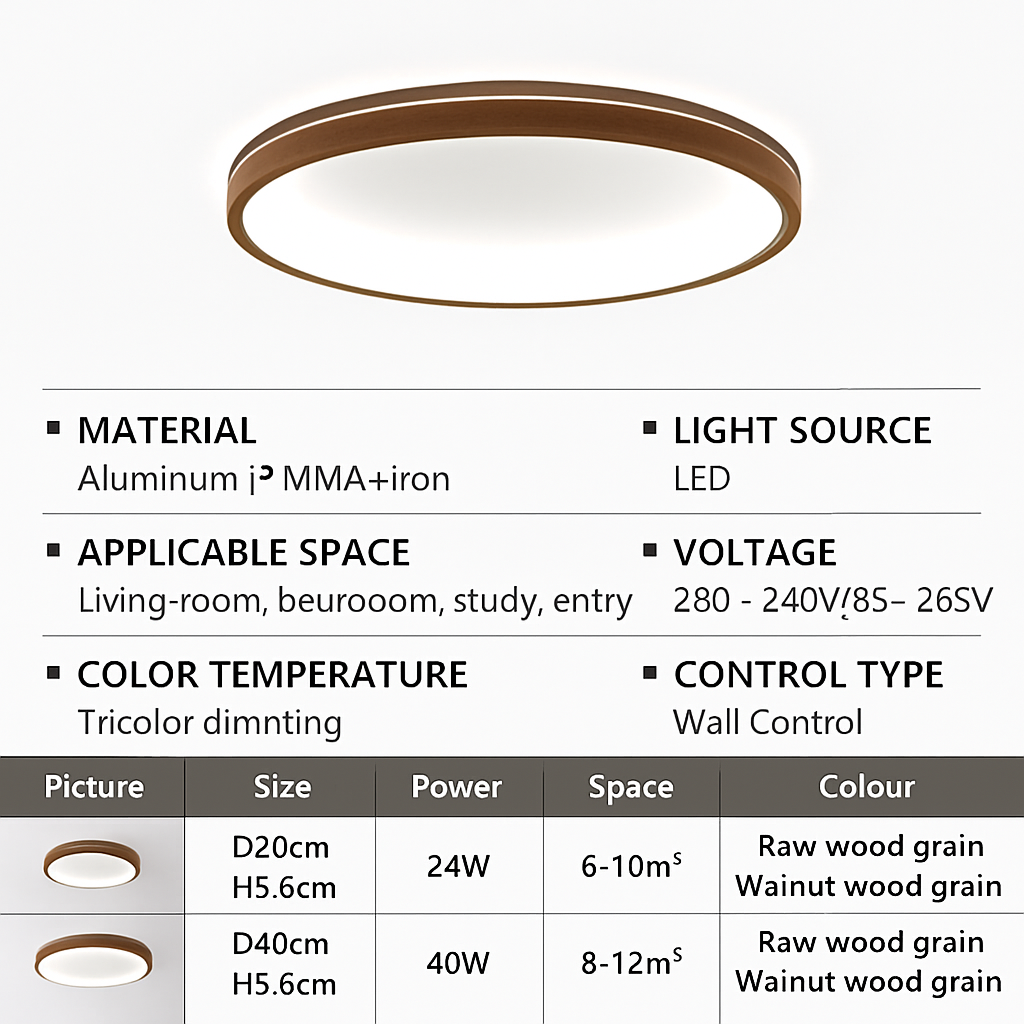 Plafonnier — LED ultra-mince moderne grain de bois décoratif