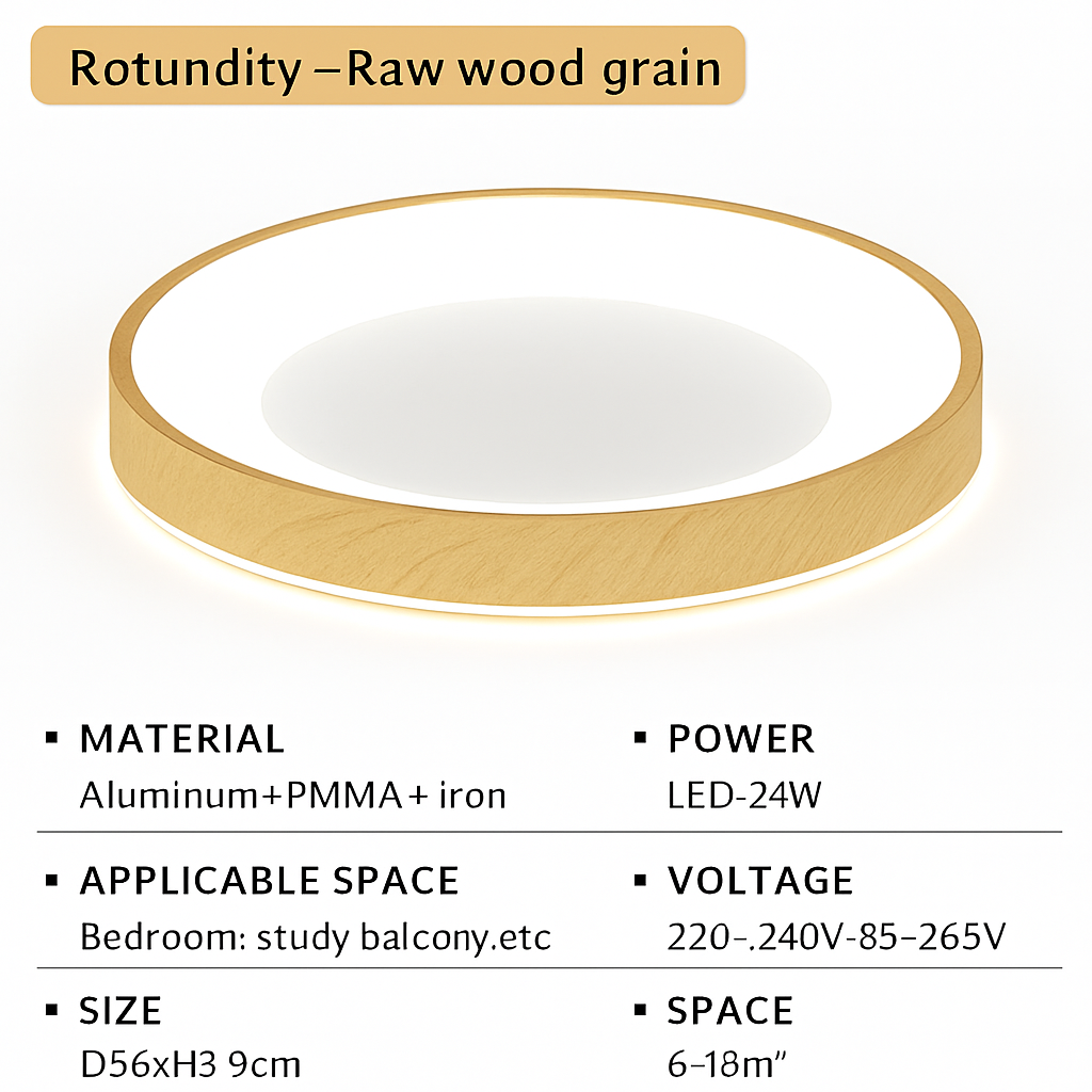 Plafonnier — LED ultra-mince moderne grain de bois décoratif