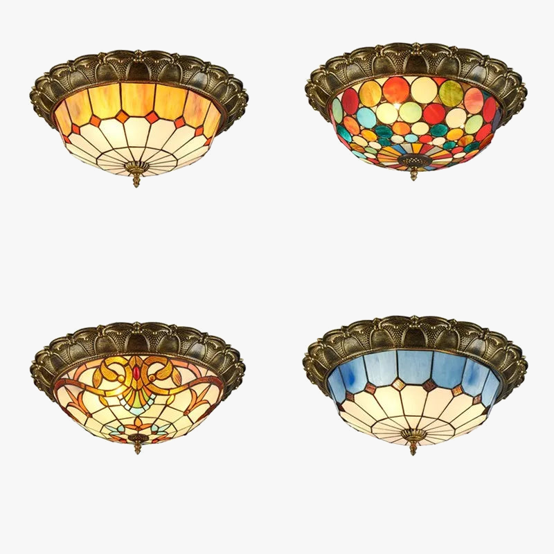 Plafonnier led vitrail classique pour éclairage intérieur décoratif Léopold Matin en Verre - Jeux de Reflets & Harmonie Intérieure
