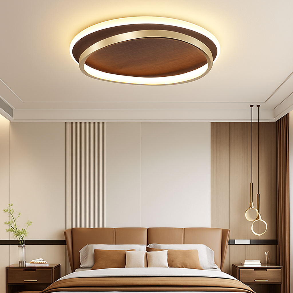 Plafonnier moderne couleur noyer led intérieur maison décor Émilien Écho - Une Note Actuelle dans le Décor