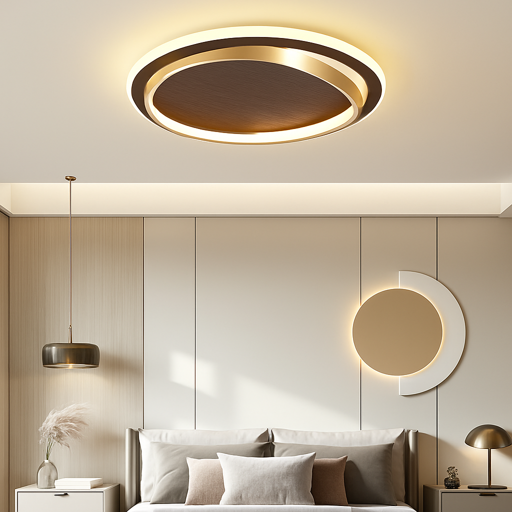 Plafonnier moderne couleur noyer led intérieur maison décor Émilien Écho - Une Note Actuelle dans le Décor
