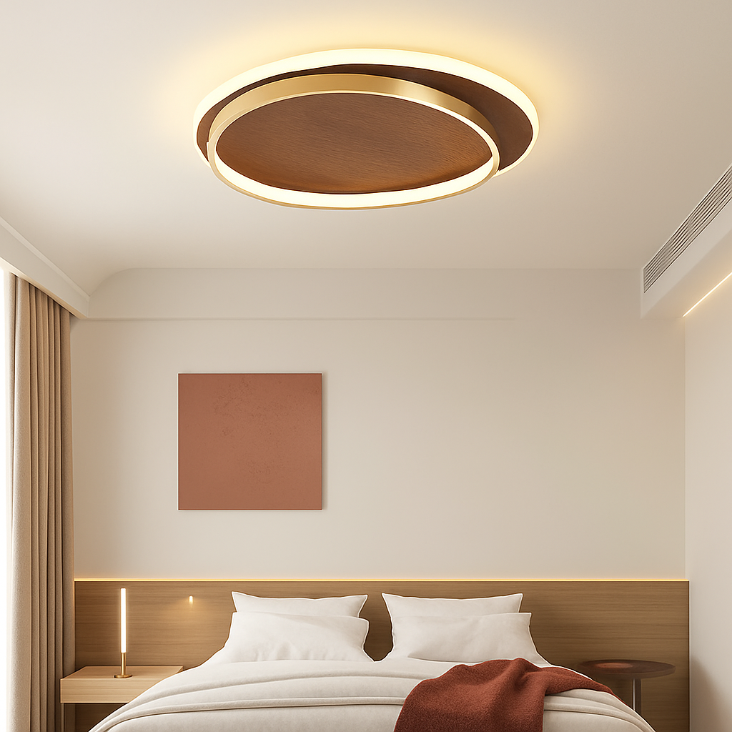 Plafonnier moderne couleur noyer led intérieur maison décor Émilien Écho - Une Note Actuelle dans le Décor