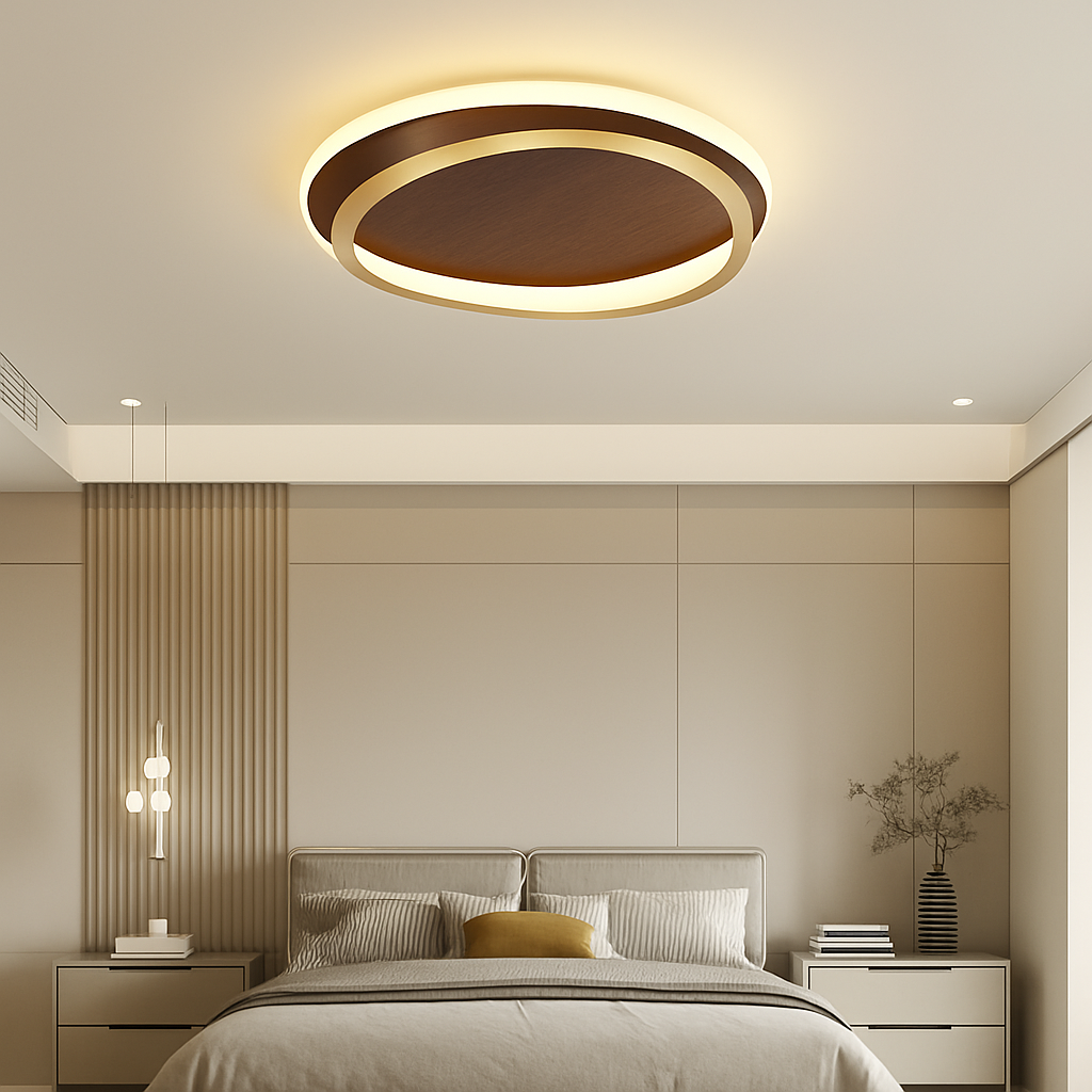 Plafonnier moderne couleur noyer led intérieur maison décor Émilien Écho - Une Note Actuelle dans le Décor