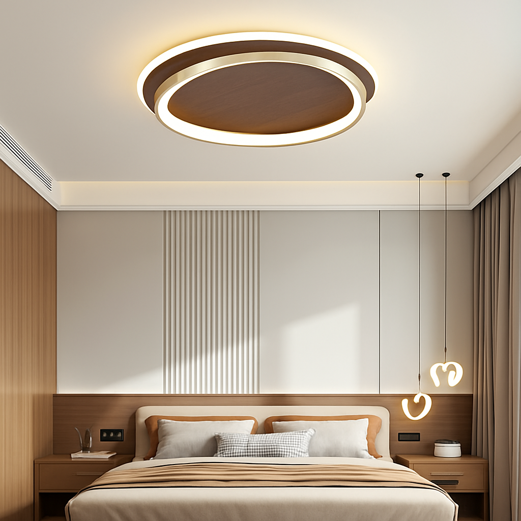 Plafonnier moderne couleur noyer led intérieur maison décor Émilien Écho - Une Note Actuelle dans le Décor
