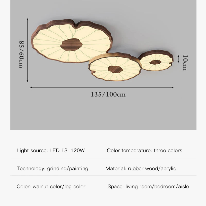 Plafonnier — Moderne design feuille lotus en bois avec lumière LED