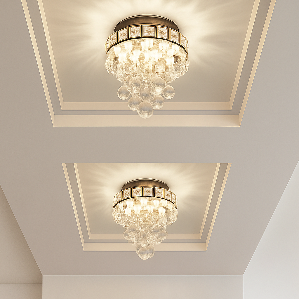 Plafonnier moderne en cristal led suspendu intérieur chrome Valérian Galbe - Éclat du Cristal & Décor Singulier