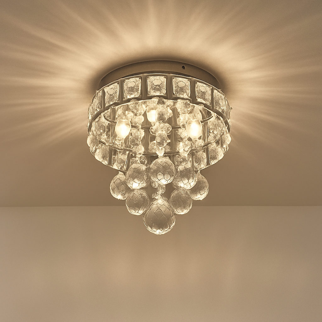 Plafonnier moderne en cristal led suspendu intérieur chrome Valérian Galbe - Éclat du Cristal & Décor Singulier