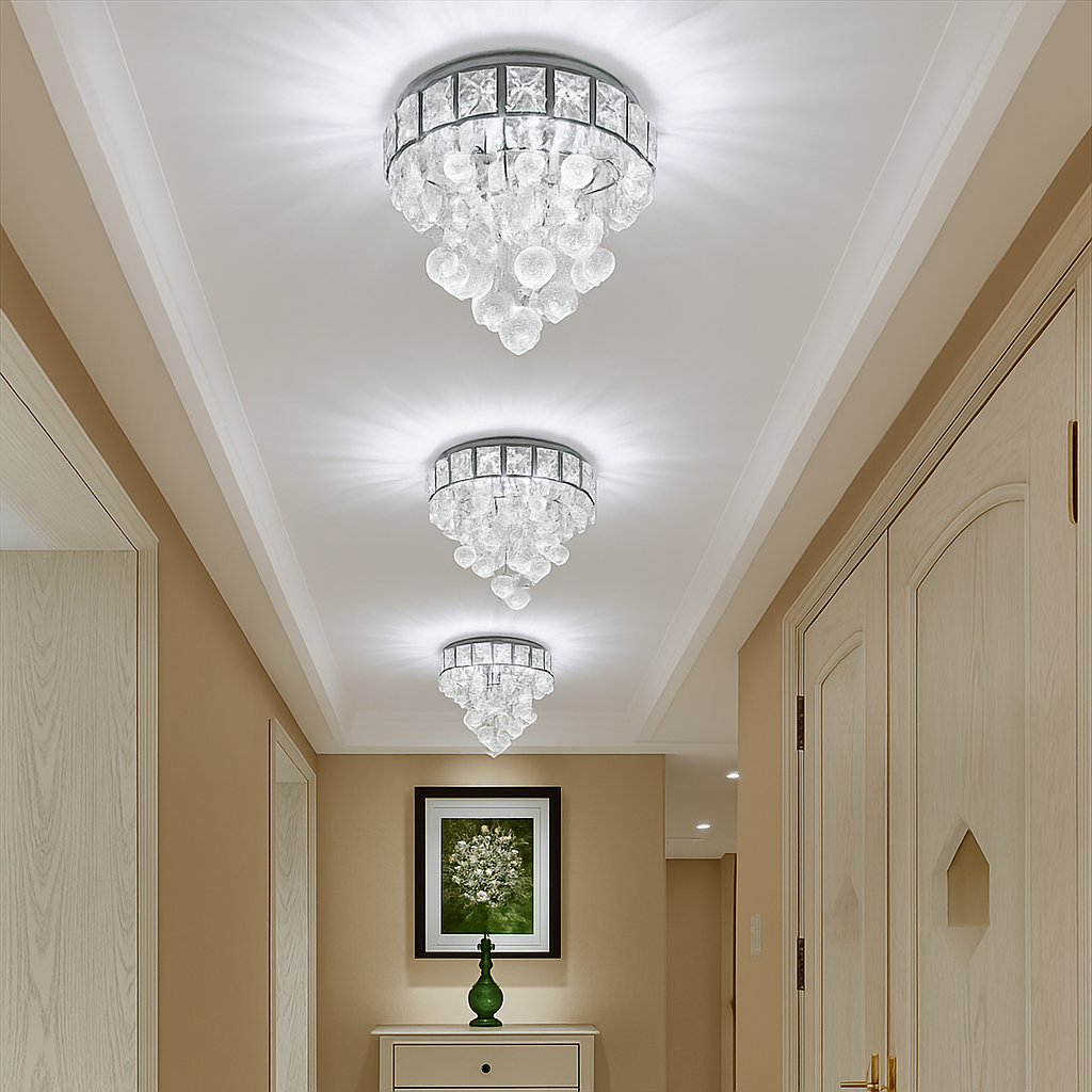 Plafonnier moderne en cristal led suspendu intérieur chrome Valérian Galbe - Éclat du Cristal & Décor Singulier