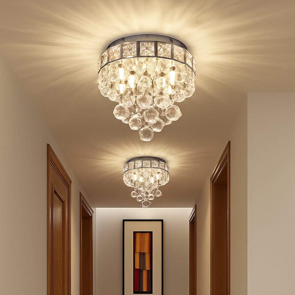 Plafonnier moderne en cristal led suspendu intérieur chrome Valérian Galbe - Éclat du Cristal & Décor Singulier