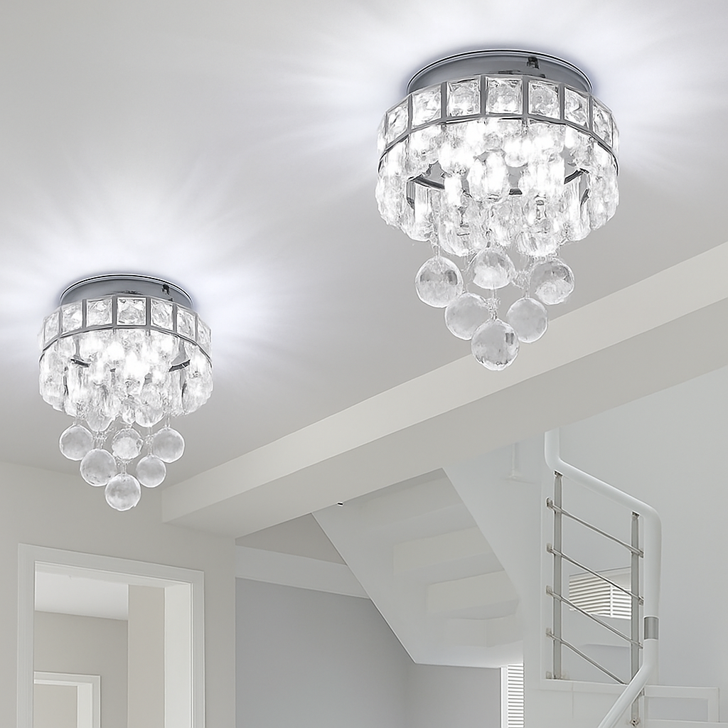 Plafonnier moderne en cristal led suspendu intérieur chrome Valérian Galbe - Éclat du Cristal & Décor Singulier