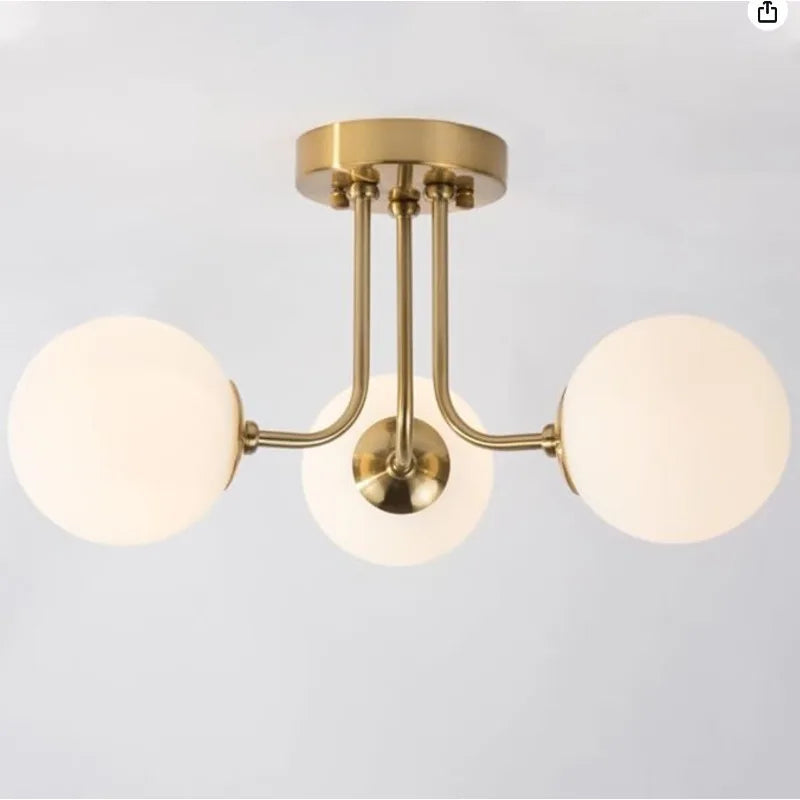 Abat-jour — Moderne en fer forgé chambre salon lampe de porche avec abat-jour sphérique en verre blanc plafonnier semi-encastré