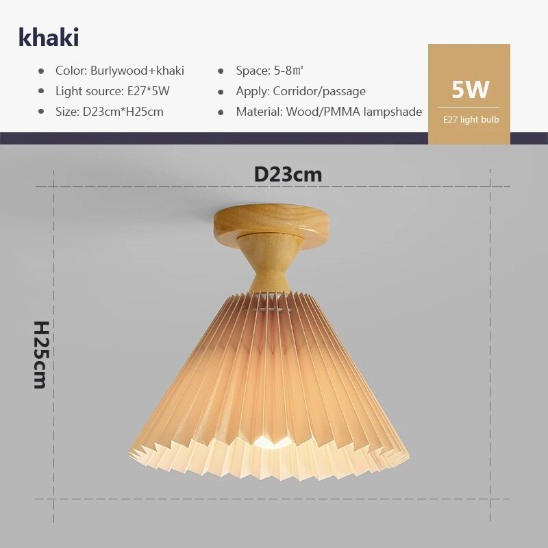 Plafonnier — Moderne LED bois tissu plissé