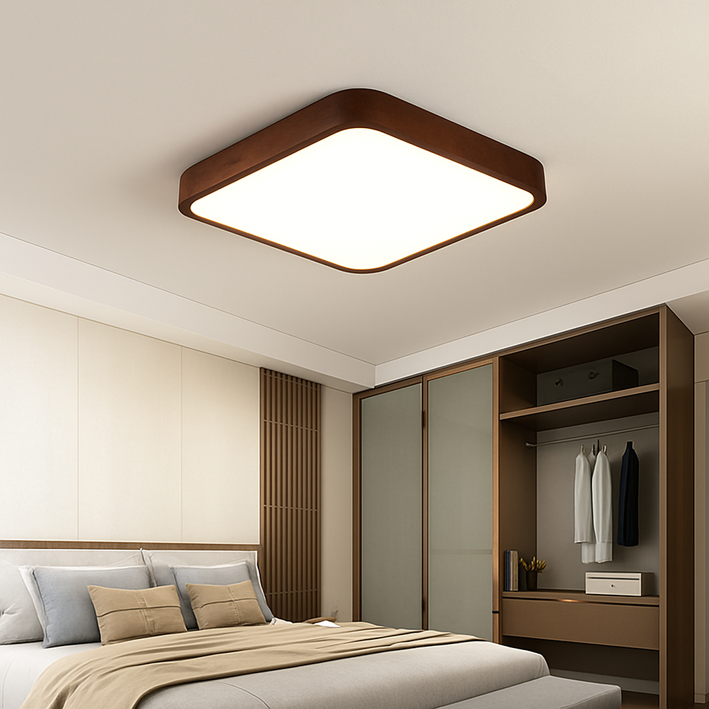 Plafonnier — Moderne LED en forme géométrique en bois Evelyn