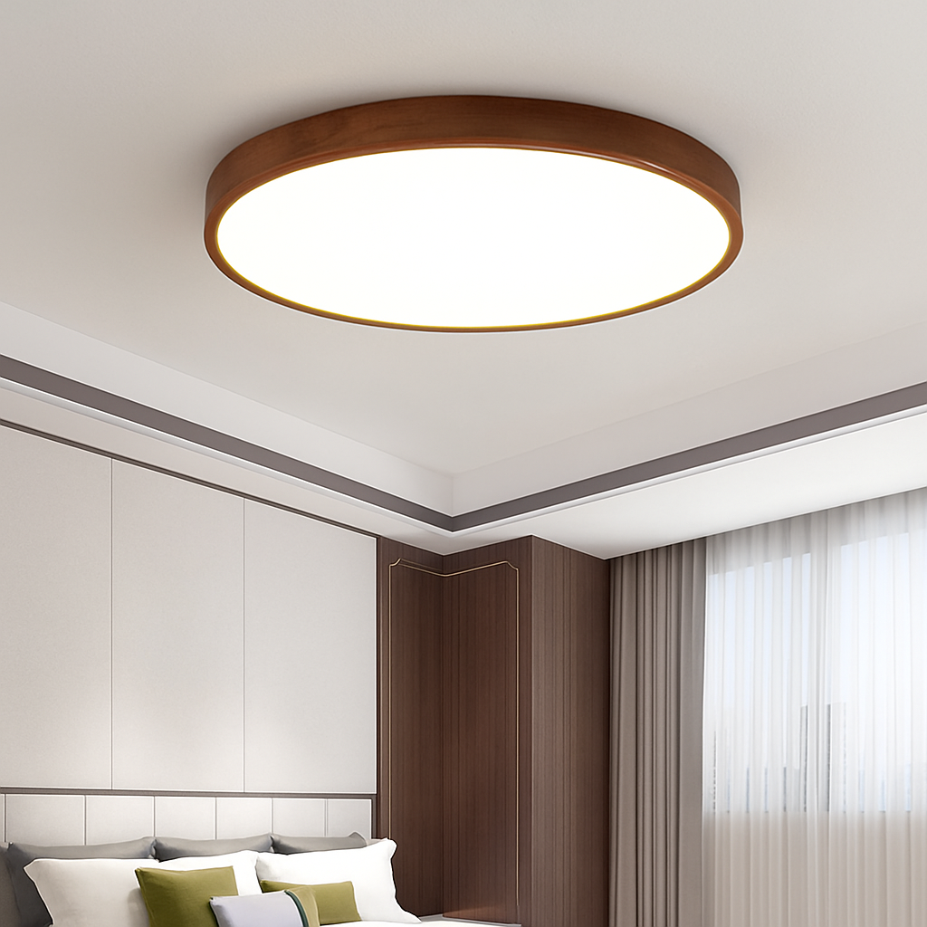 Plafonnier — Moderne LED en forme géométrique en bois Evelyn