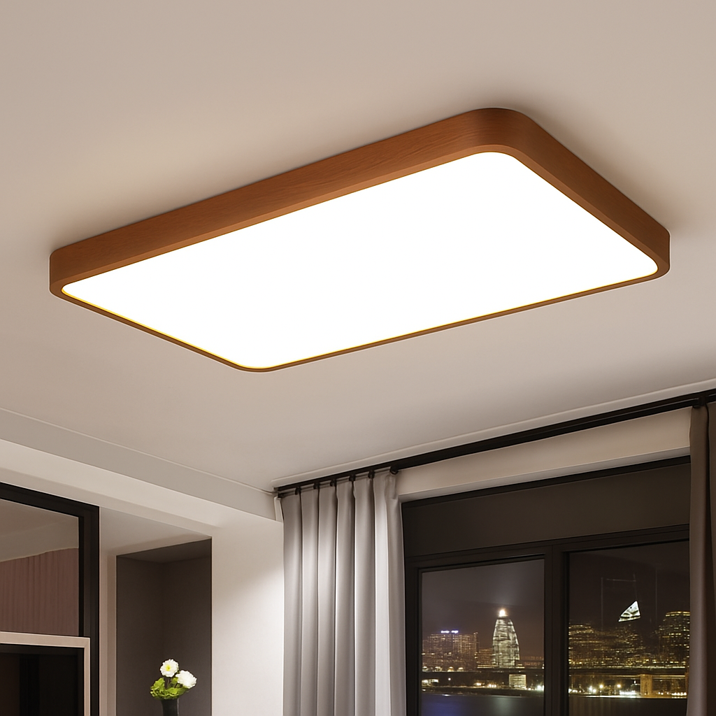 Plafonnier — Moderne LED en forme géométrique en bois Evelyn