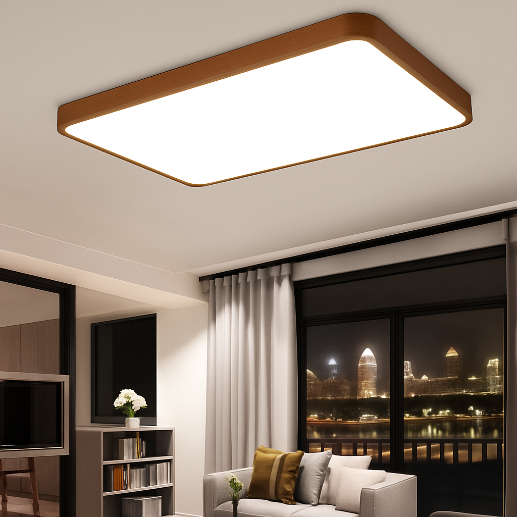 Plafonnier — Moderne LED en forme géométrique en bois Evelyn