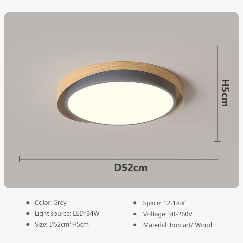 Plafonnier moderne à leds circulaire grain de bois éclairage décoratif Daphné Finesse - Matière Chaleureuse & Lignes Élégantes