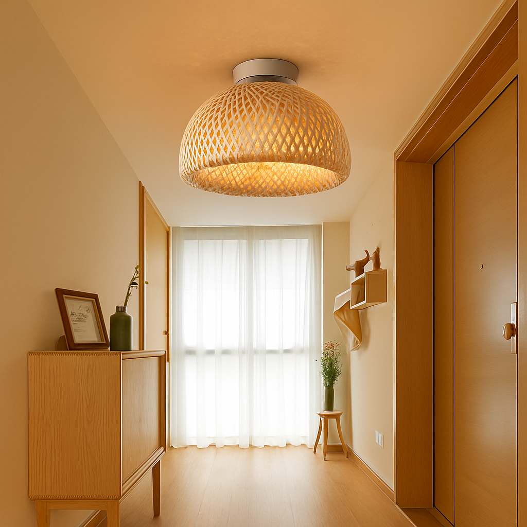 Plafonnier — Moderne ronde en bambou naturel Solferino