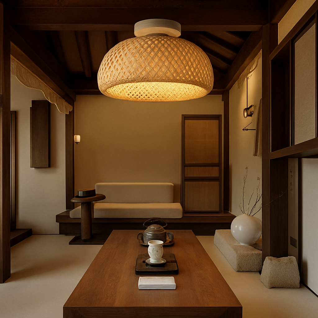 Plafonnier — Moderne ronde en bambou naturel Solferino