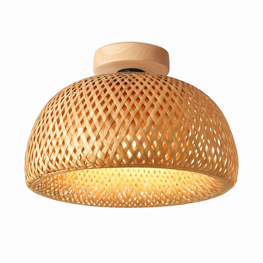 Plafonnier — Moderne ronde en bambou naturel Solferino