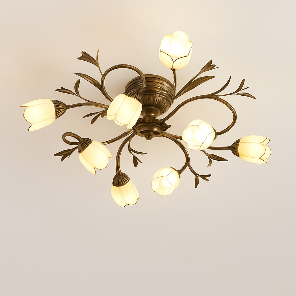 Plafonnier moderne style américain rural rétro fleur européen français Hector Prélude en Verre - Reflets Subtils & Décor Raffiné