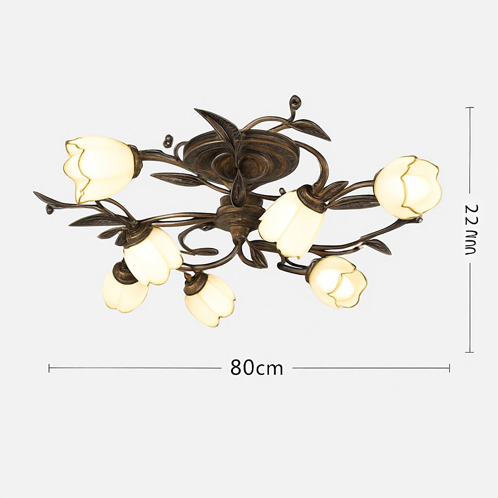 Plafonnier moderne style américain rural rétro fleur européen français Hector Prélude en Verre - Reflets Subtils & Décor Raffiné