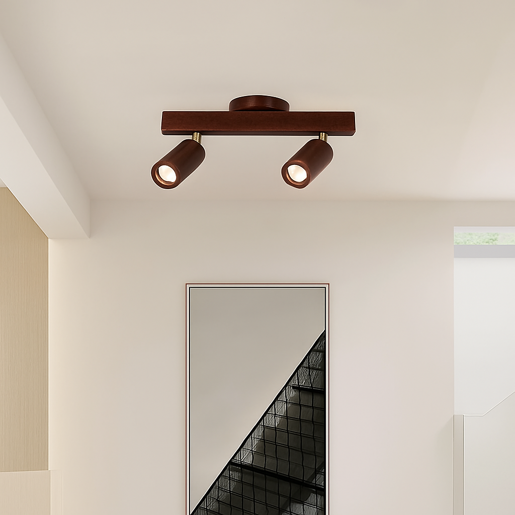 Plafonnier nordique en bois avec projecteur rotatif réglable Ombeline Unisson - Matière Végétale & Charme Délicat